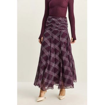 Fusta midi  cu talie inalta - imprimeu - rosie