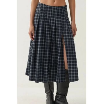 Fusta  midi cu talie inalta si slit - neagra - textil