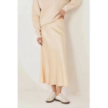 Fusta midi dama -  talie inalta - satin - bej