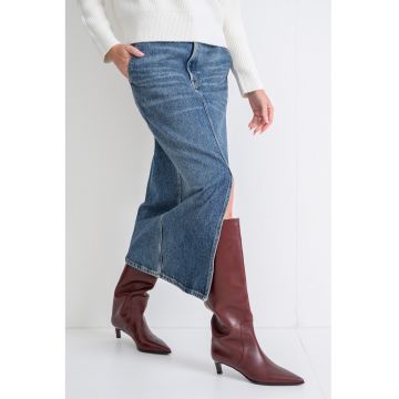 Fusta midi din denim cu slit frontal