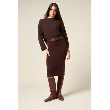 Fusta midi din lana cu slit pe partea din spate