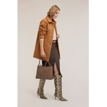 Fusta midi din piele ecologica cu slit lateral