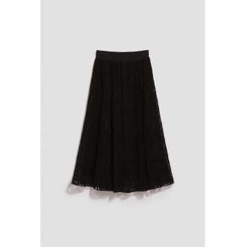 Fustă midi evazată  neagră - poliester - mărime