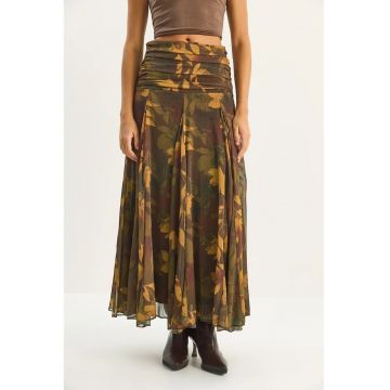 Fusta midi - HiCCUP - talie inalta - imprimeu etnic - multicolor - textil