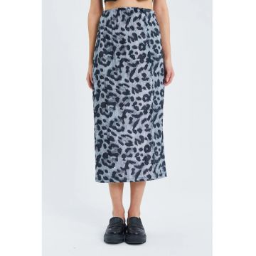 Fusta Midi -  imprimeu leopard - gri inchis