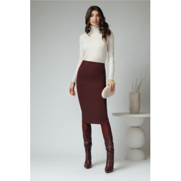 Fusta midi office din viscoza bordo simpla cu crepeu la spate