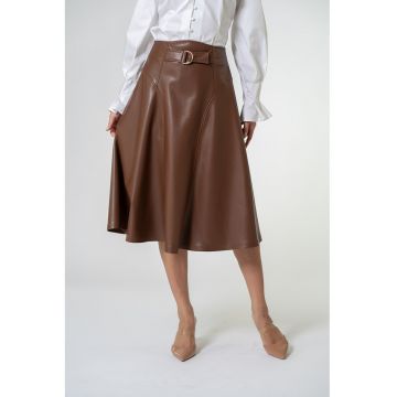 Fusta midi plisata din piele ecologica Liddy
