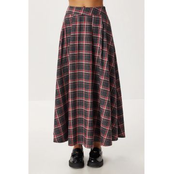 Fusta Midi Plisata - Happiness Istanbul - Talie Inalta - Gri/rosu - Textil