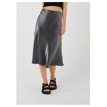 Fusta Midi -  satin - negru - talie elastica -