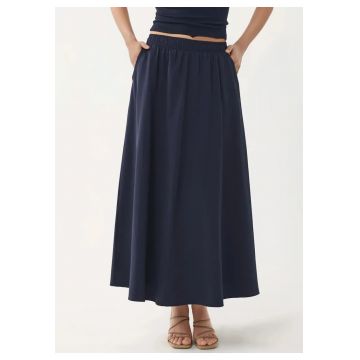 Fusta midi  talie elastica - buzunare - bleumarin -