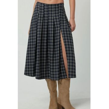 Fusta -  Midi - Talie inalta - Albastru - Textil