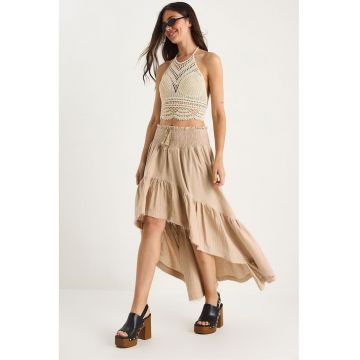 Fusta midi -  texturata - bej - textil -