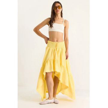 Fusta midi -  texturata - galben - textil