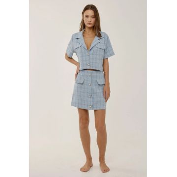 Fusta mini dama  bumbac/poliester/acril - cu nasturi - albastru