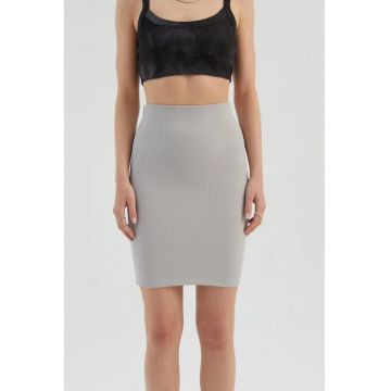 Fusta mini dama  talie inalta - textil - gri