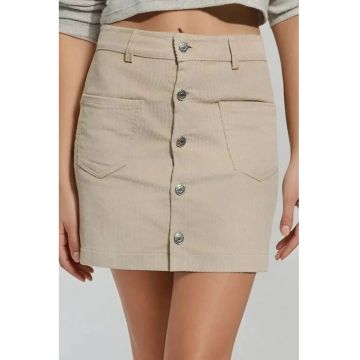 Fusta mini dreapta  talie inalta - inchidere cu nasturi - bej/ natural - textil