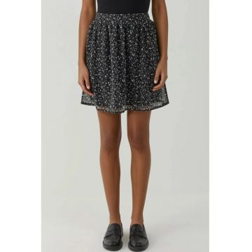 Fusta mini -  florala - talie inalta - neagra - textil