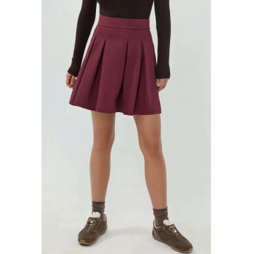 Fusta mini plisata cu fermoar -  rosu ciresiu - textil