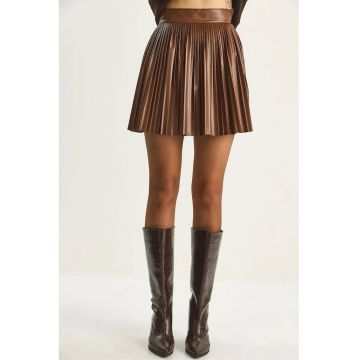 Fusta mini plisata - HiCCUP - textil - maro