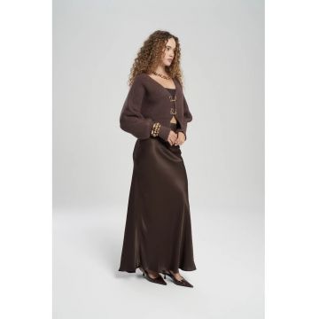 Fusta  Muirnas Belt Datailed Maxi - maro cafea - satin