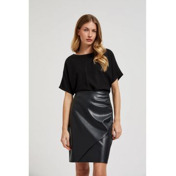 Fusta pantalon  din eco-piele neagra - talie inalta - croi asimetric -