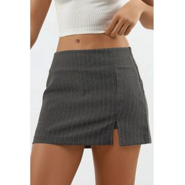 Fusta-pantalon -  mini - dungi - gri - bumbac