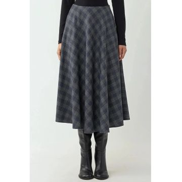 Fuste -  Femei - Fusta maxi in carouri cu croiala in forma de A - Albastru marin -