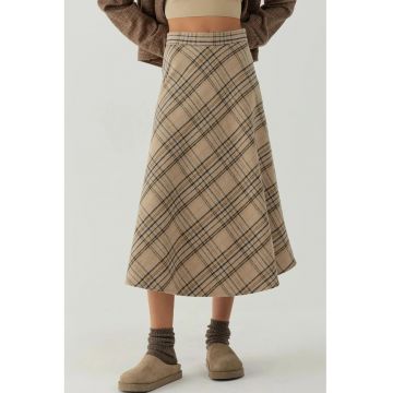 Fuste -  Fusta Maxi in A cu Fermoar - Natural - Textil