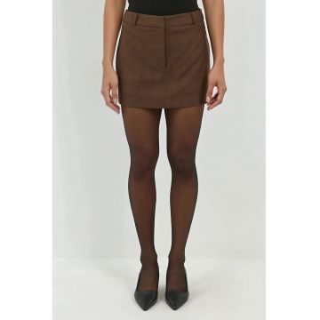 Fuste-pantalon -  mini - carouri - maro - textil