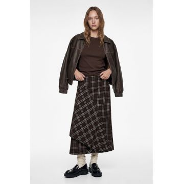 Fusta asimetrica in carouri - Alb/Maro inchis