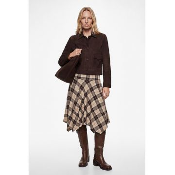 Fusta asimetrica in carouri - Maro inchis/Bej