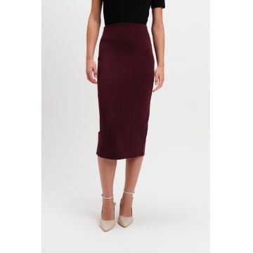 Fusta cambrata cu talie inalta - Rosu inchis