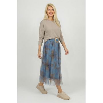 Fusta clos din tulle, bleu deschis cu flori mari