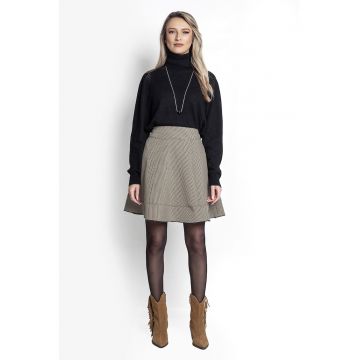 Fusta cu croiala pe bie si model in carouri - Negru/Bej