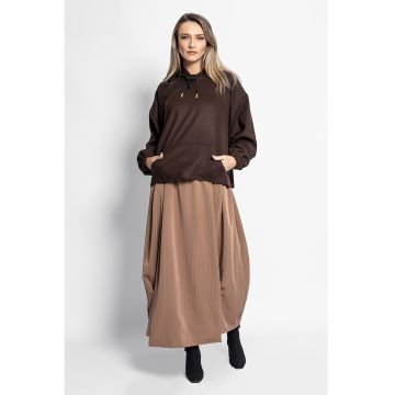 Fusta cu model in dungi si buzunare laterale - Maro deschis