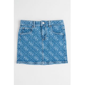 Fusta de denim cu model monograma - Albastru pastel