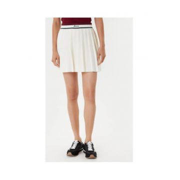 Fusta din amestec de acril cu banda in talie - Alb