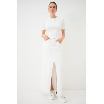 Fusta din denim cu slit frontal - Alb