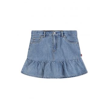 Fusta din denim cu terminatie cu volane - Albastru melange