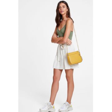 Fusta din lyocell cu cordon in talie - Alb fildes