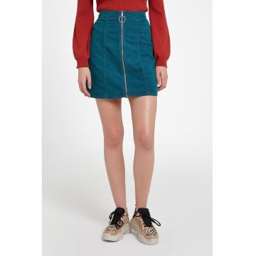 Fusta din reiat cu fermoar - Albastru petrol