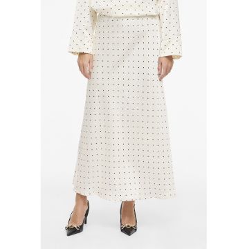 Fusta din satin cu buline - Albastru inchis/Alb murdar