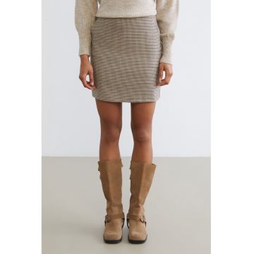 Fusta dreapta cu model houndstooth - Bej/Bleumarin