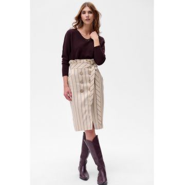 Fusta dreapta din amestec de in - cu talie inalta Clip