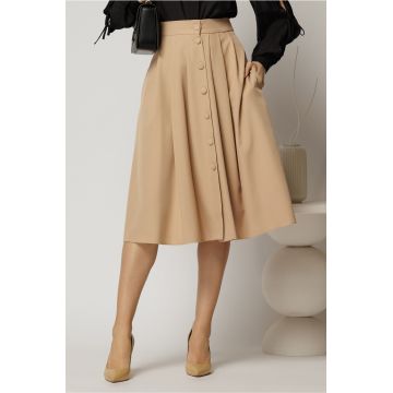 Fusta DY Fashion bej cu nasturi si pliuri din talie
