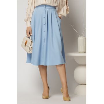 Fusta DY Fashion bleu cu nasturi si pliuri din talie