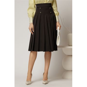 Fusta DY Fashion midi neagra cu pliuri si nasturi decorativi