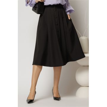 Fusta DY Fashion neagra cu nasturi si pliuri din talie