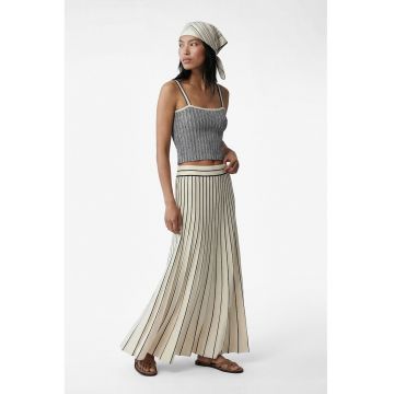 Fusta evazara tricotata in dungi - Negru/Crem