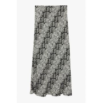 Fusta evazata cu model piele de reptila - Alb/Negru/Gri